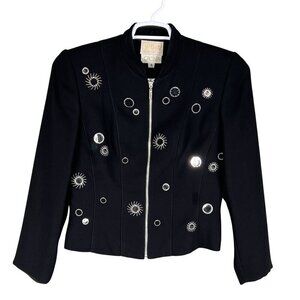 Alberto Makali Caché 8 / M Black Evening Blazer Silver Sunburst Star Embroidery